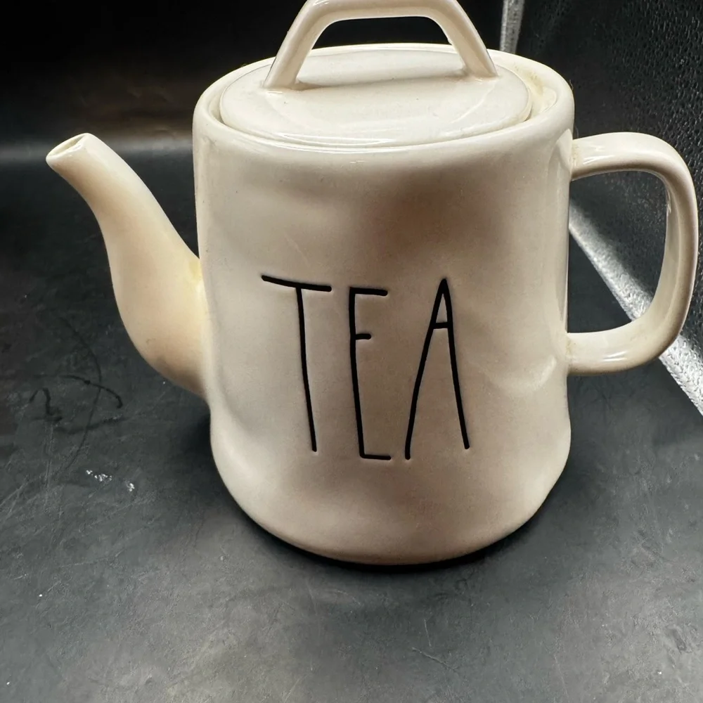 Rae Dunn “ Tea ” Tea Pot Glossy White Ceramic Minimalistic Artisan Collection